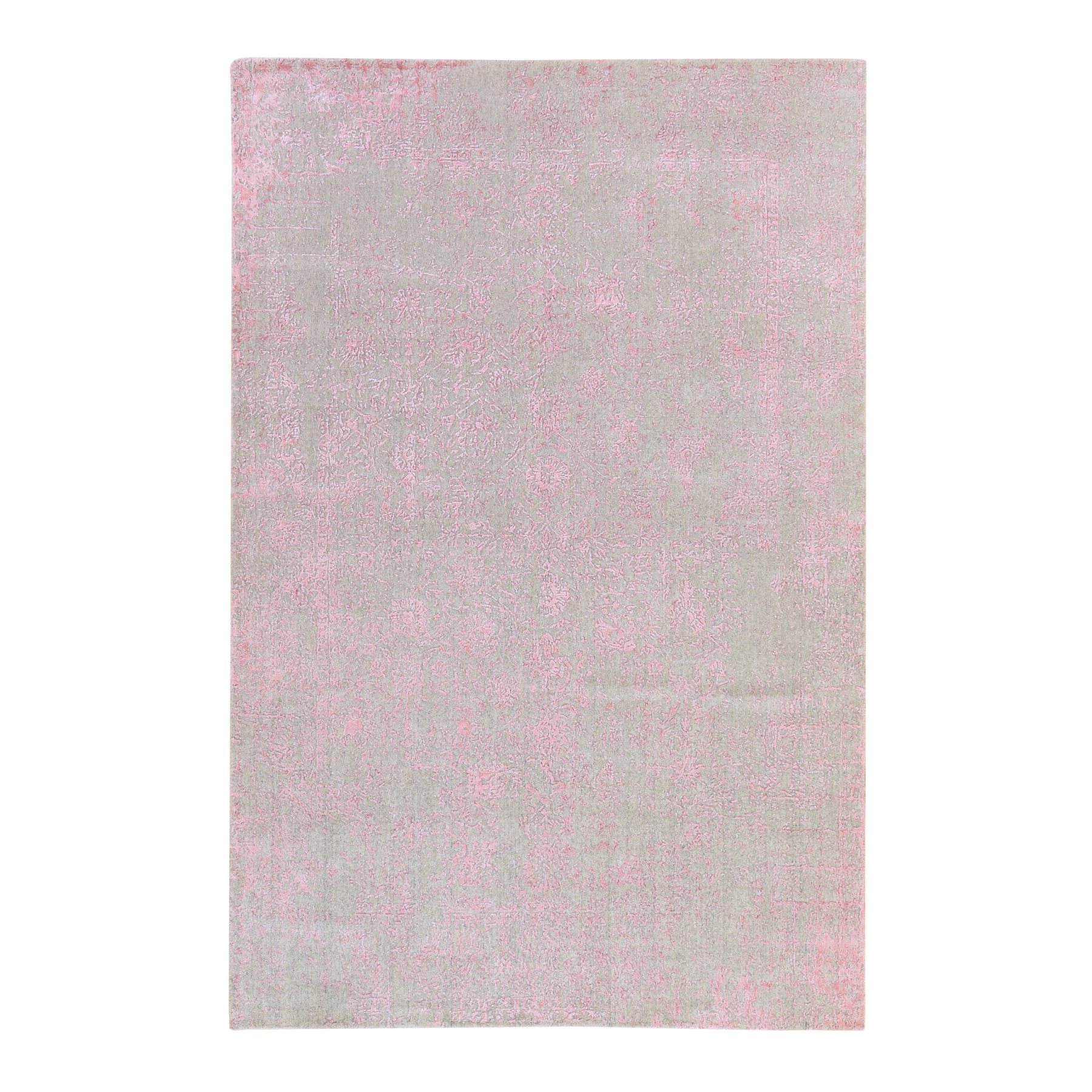 6'x9' Quartz Pink, Transitional Design, Tone on Tone, Wool and Art Silk, Fine Jacquard Hand Loomed, Oriental Rug 